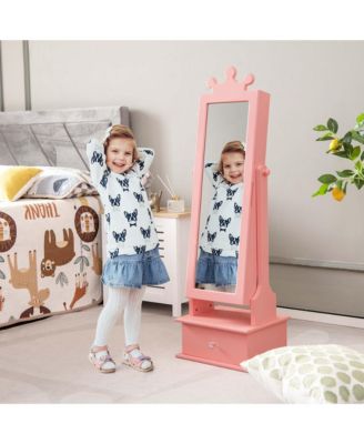 Kid Freestanding Jewelry Armoire 2-in-1 Full Length Mirror Storage Drawer