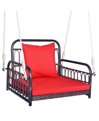 Patio Hanging Rattan Basket Chair Swing Hammock Chair with Seat Cushion