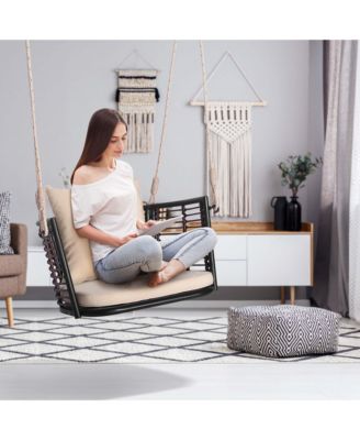 Patio Hanging Rattan Basket Chair Swing Hammock Chair with Seat Cushion