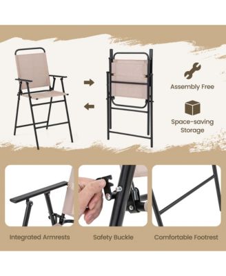 4PCS Patio Bistro Set Folding Counter Height Chairs Round Bar Table& Umbrella