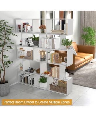 1 PC 5-Tier Bookshelf Geometric S-Shaped Bookcase Room Divider Storage Display Shelf