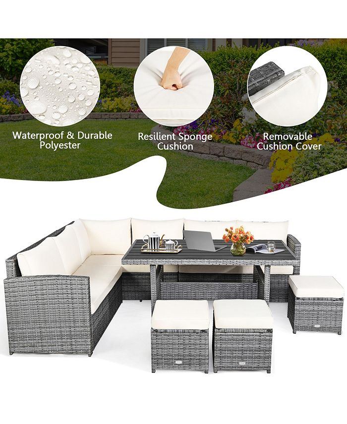 Gymax 7PCS Rattan Patio Sectional Sofa Set Conversation Set w/ White