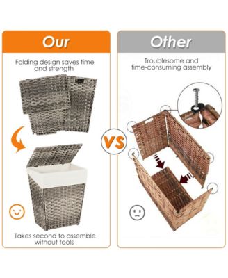 Handwoven Laundry Hamper Foldable w/Removable Liner, Lid & Handles