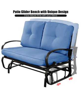 Glider Outdoor Patio Rocking Bench Loveseat Cushioned Seat Steel Frame