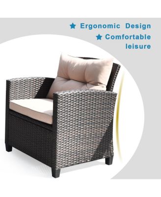 4PCS Outdoor Rattan Furniture Set Cushioned Sofa Armrest Table