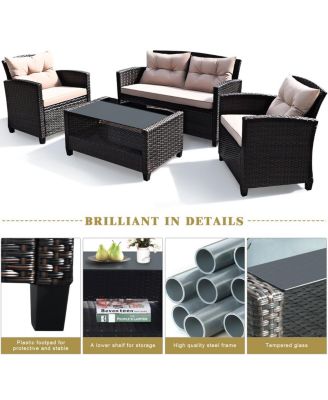 4pcs Outdoor Rattan Furniture Set Cushioned Sofa w/Armrest Home