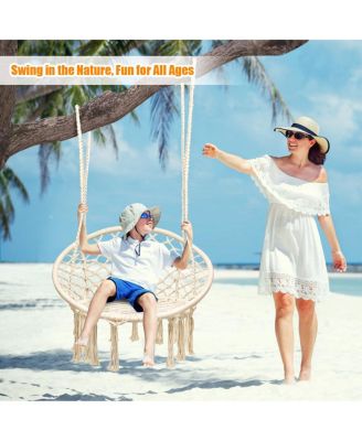 Hanging Hammock Chair Macrame Swing Handwoven Cotton Backrest Garden