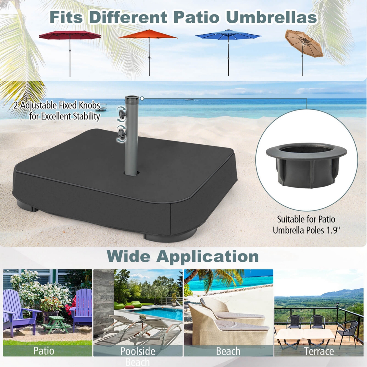 Costway Patio Market Offset Umbrella Stand Holder Base Sand Filled Sandbags 220lbs