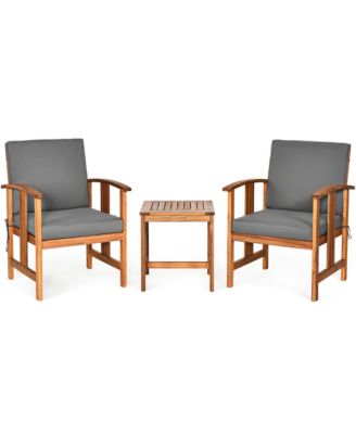 3PCS Solid Wood Patio Furniture Set Table&Chairs