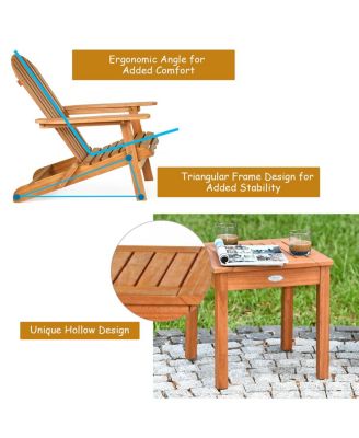3PCS Patio Wooden Adirondack Chair Table Set Folding Seat Furniture Garden