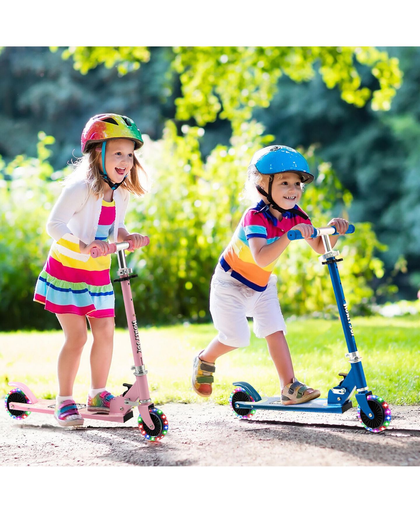 Детская игрушка Costway Folding Adjustable Height Kids Toy Kick Scooter Rear Brake 2 Flashing, цвет: Синий — фото 5