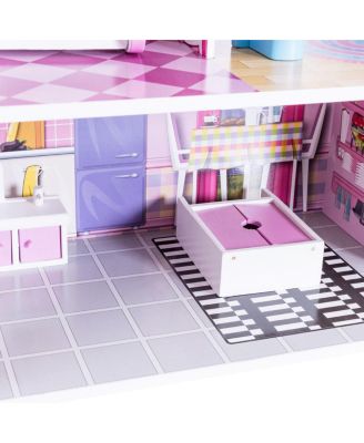 28'' Dollhouse w/ Furniture Gliding Elevator Rooms 3 Levels Young Girls Toy