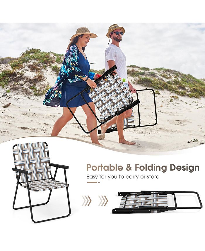 Gymax Folding Lawn Beach Chair Portable Sand Chair Set of 2 w/ Elegant ...