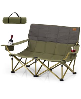 Oversized Camping Chair Folding Loveseat Camping Couch w/ Cup Holders & Padding Green