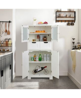 2-Drawer Glass-Door Bathroom Floor Storage Cabinet