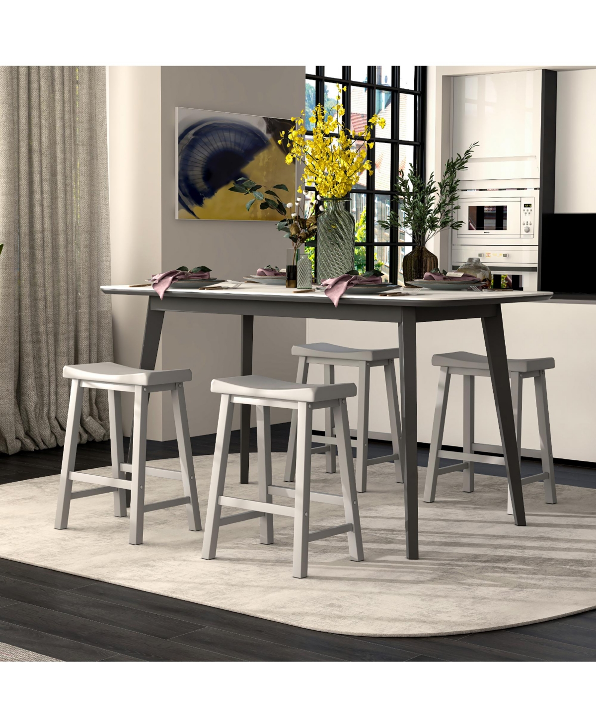 Costway Set of 2 Saddle Bar Stools Counter Height Dining Chairs with Wooden Legs