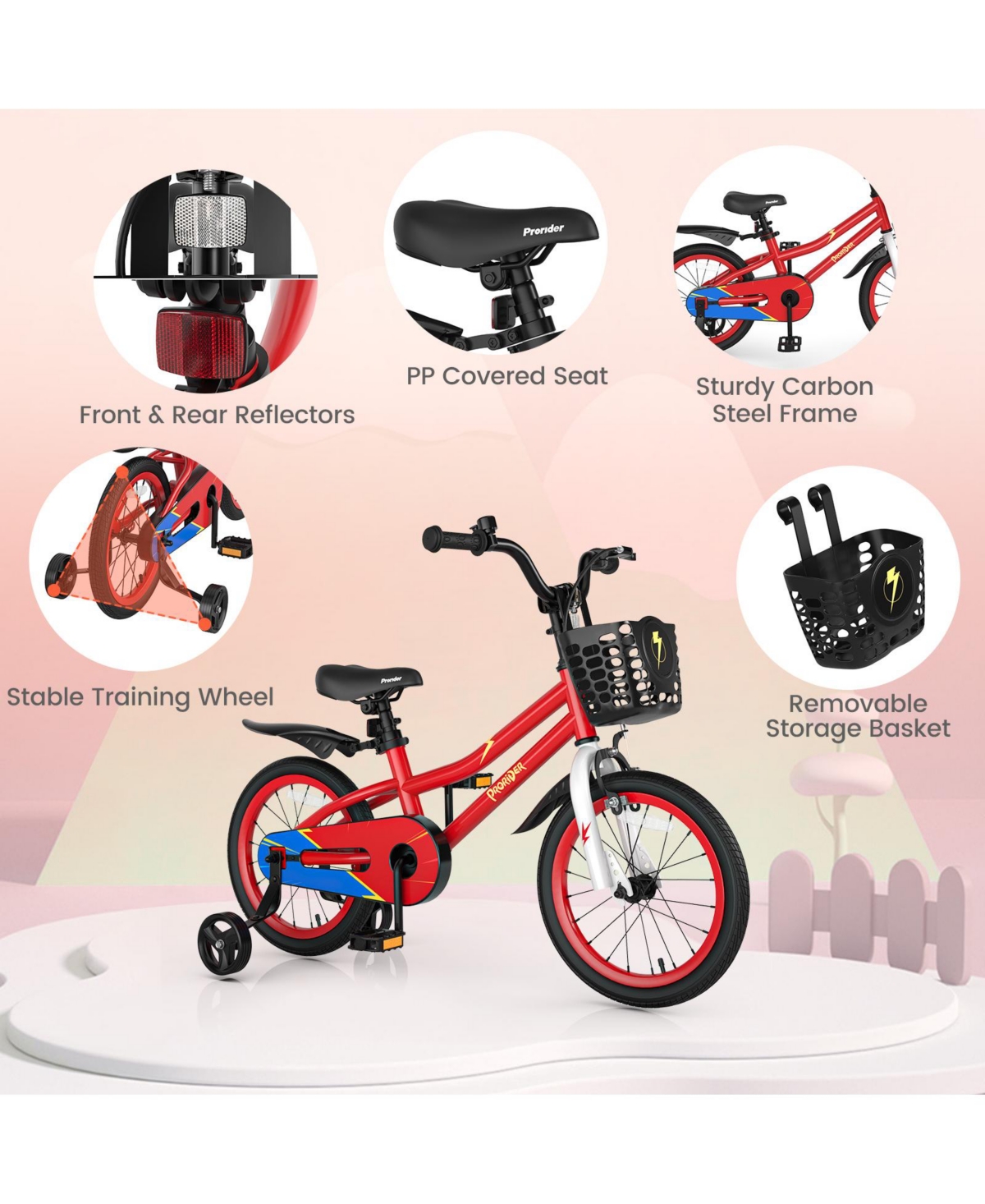 Costway 16'' Kid's Bike with Removable Training Wheels & Basket for 4-7 Years Old