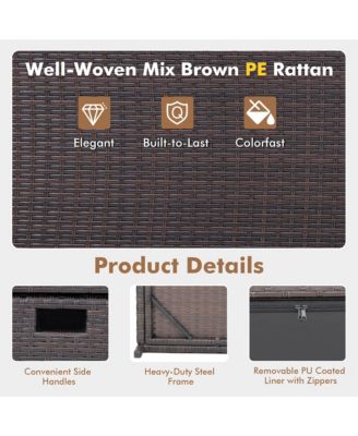 50 Gallon Patio Rattan Wicker Storage Deck Box Container Wheels W/Liner