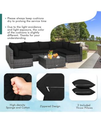 7PCS Patio Rattan Furniture Set Sectional Sofa Cushioned Garden