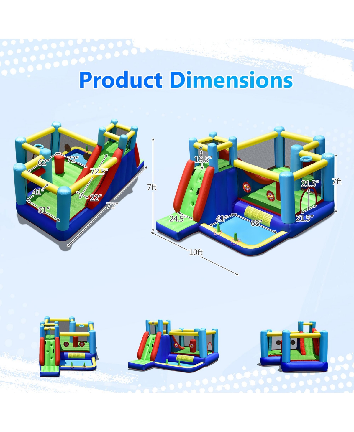 Inflatable Bounce House 8-in-1 Kids Inflatable Slide Bouncer (With 735W Blower)