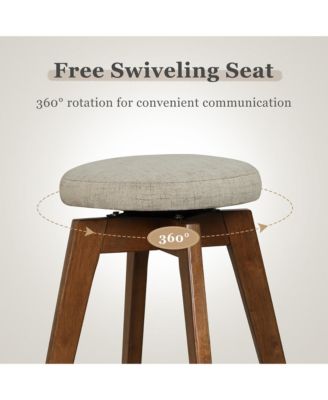 Set of 2 Swivel Bar Stools Upholstered Counter Height Chairs with Rubber Wood Legs