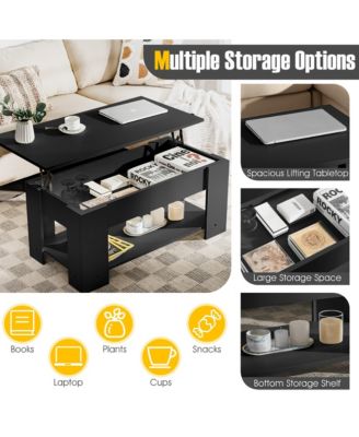 Lift Top Coffee Table Modern Accent Table w/Hidden Storage Compartment & Shelf