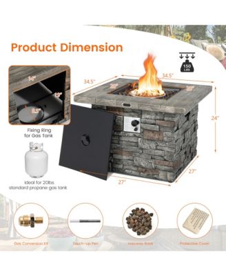 34.5'' Square Propane Gas Fire Pit Table Faux Stone w/ Lava Rock