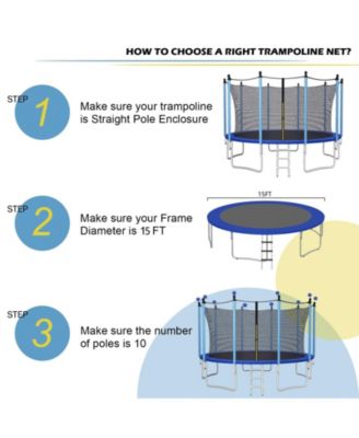 15FT Trampoline Replacement Safety Enclosure Net Weather-Resistant