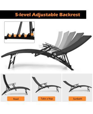 2PCS Patio Folding Lounge Chair Chaise Recliner Adjustable Stackable W/Armrest