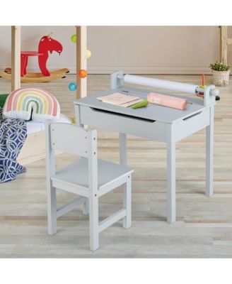 Toddler Craft Table &amp; Chair Set Kids Art Crafts Table with Paper Roll Holder