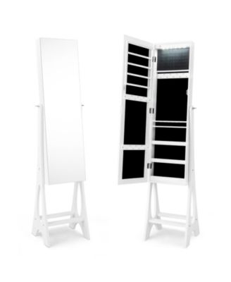 LED Jewelry Cabinet Armoire with Bevel Edge Mirror Organizer Mirrored Standing