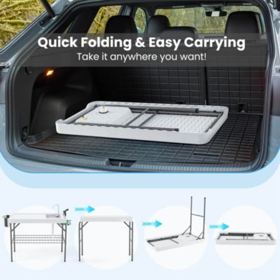 Folding Fish Cleaning Table Portable Camping Table with Faucet Hose Grid Rack