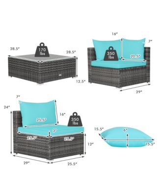 7PCS Patio Rattan Furniture Set Sectional Sofa Cushioned Garden