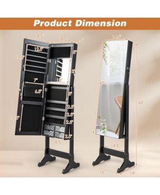 Jewelry Cabinet Armoire Full Length Frameless Mirror Lockable with Lights