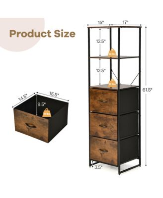 Tall Storage Tower with 3 Drawers and 3 Shelves, Freestanding Vertical Dresser Chest