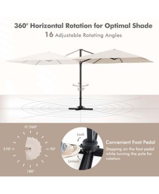 Patio 9.5FT Square Cantilever Offset Hanging Umbrella 2-Tier 360&deg; Outdoor