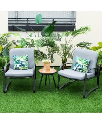 3pcs Patio Bistro Conversation Set DPC Tabletop Metal Cushioned Chairs Outdoor