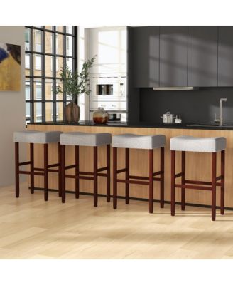 Set of 2 Bar Stools Bar Height Saddle Kitchen Chairs with Wooden Legs