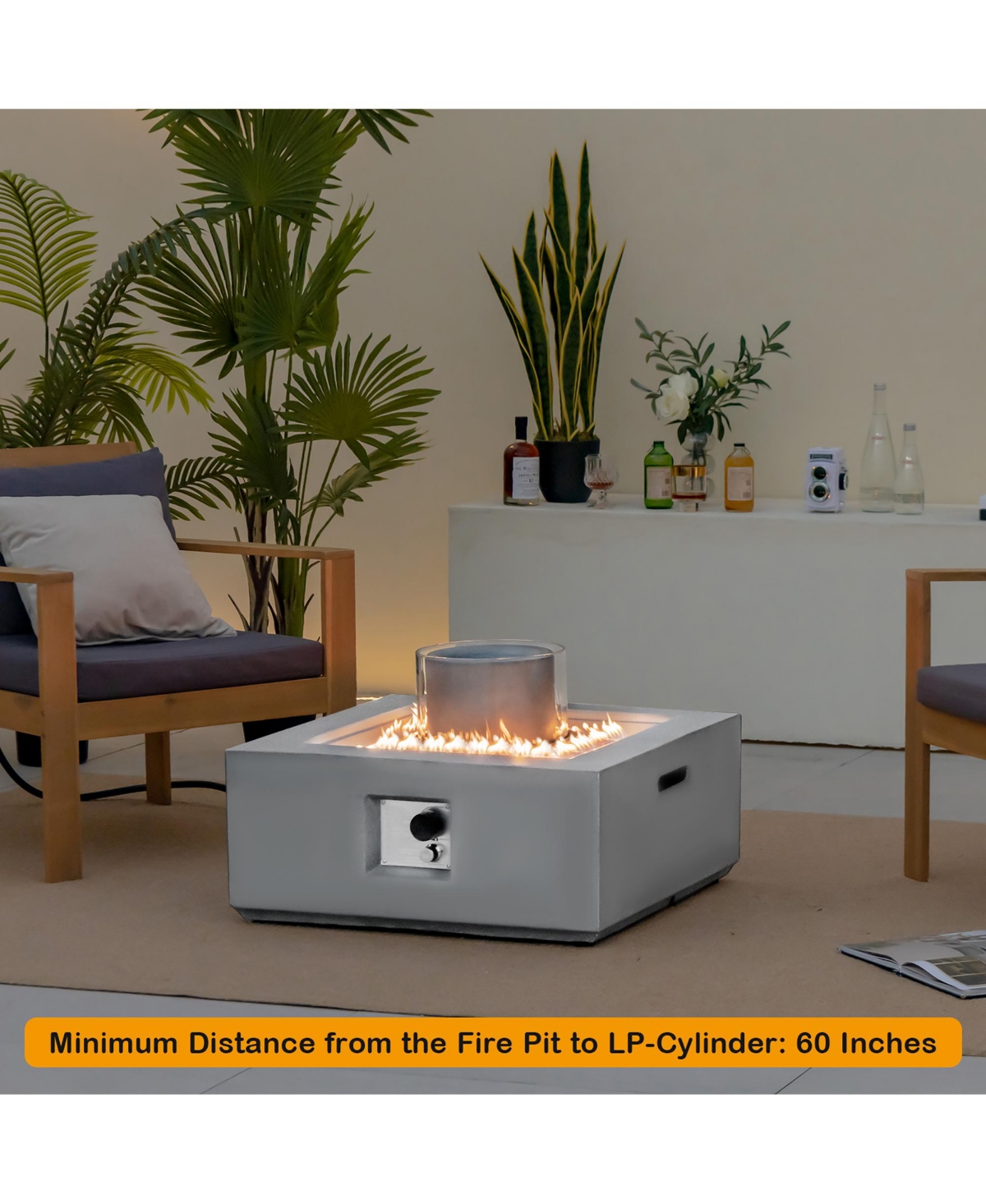 Costway 28'' Patio Fountain Fire Pit Table 50,000 Btu Square Propane Fire Pit