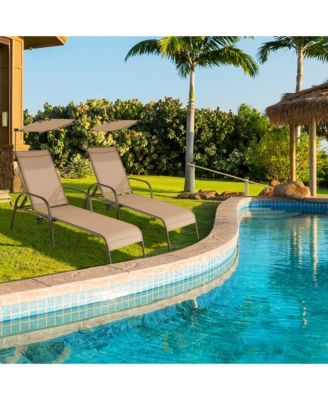 Patio Heavy-Duty Chaise Lounge 5-Level Adjustable Outdoor Recliner Canopy Cup