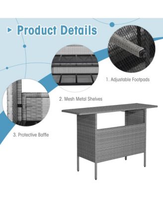 Patio Rattan Wicker Bar Height Counter Table Storage Shelf Rail Garden