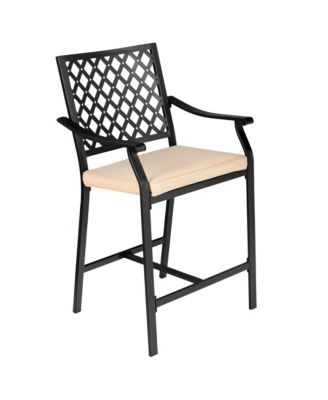 2PCS Patio Bar Stool Counter Height Cushioned Chair Armrest Garden Deck