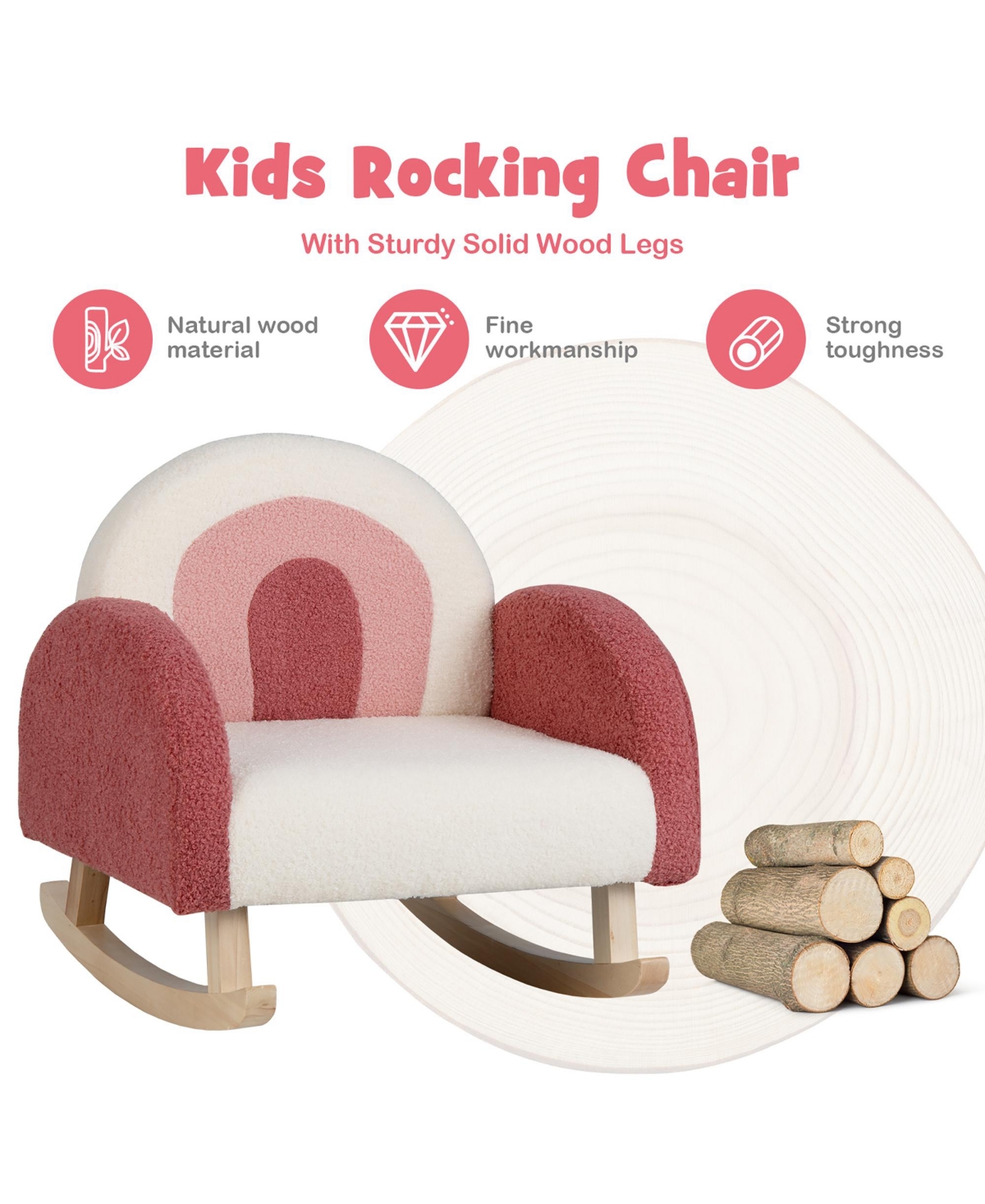 Kids Rocking Chair Children Armchair Velvet Upholstered Sofa w/ Solid Wood Legs