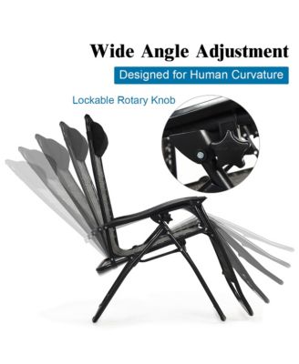 2PCS Patio Rattan Zero Gravity Lounge Chair Folding Recliner Headrest