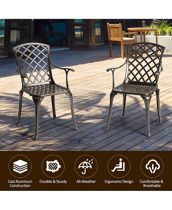 Costway Outdoor Cast Aluminum Arm Dining Chairs Set of 2 Patio Bistro ...