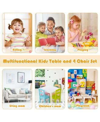 5 Piece Kids Wood Table Chair Set Activity Toddler Playroom Furniture