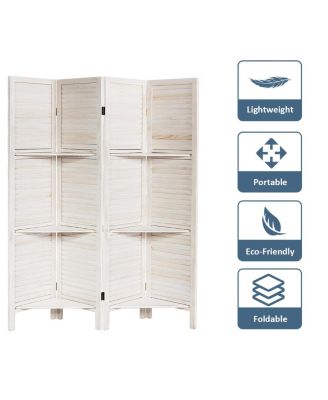 4 Panel Folding Room Divider Screen W/3 Display Shelves 5.6 Ft Tall