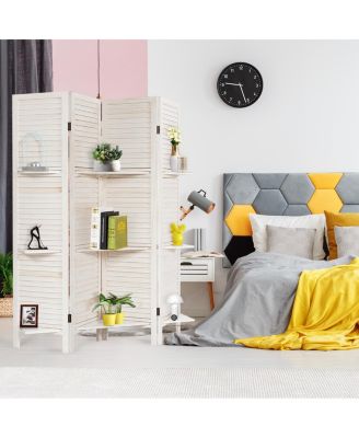 4 Panel Folding Room Divider Screen W/3 Display Shelves 5.6 Ft Tall
