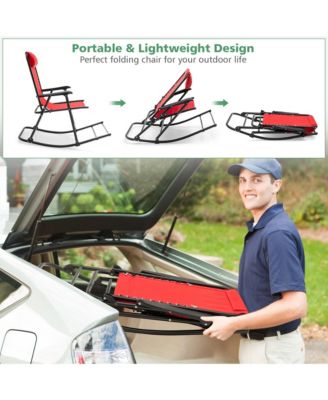 Folding Zero Gravity Rocking Chair Rocker Porch Outdoor Patio Headrest