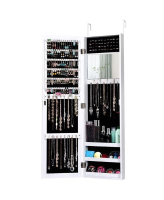Wall Door Mounted Mirrored Jewelry Cabinet Storage Organizer